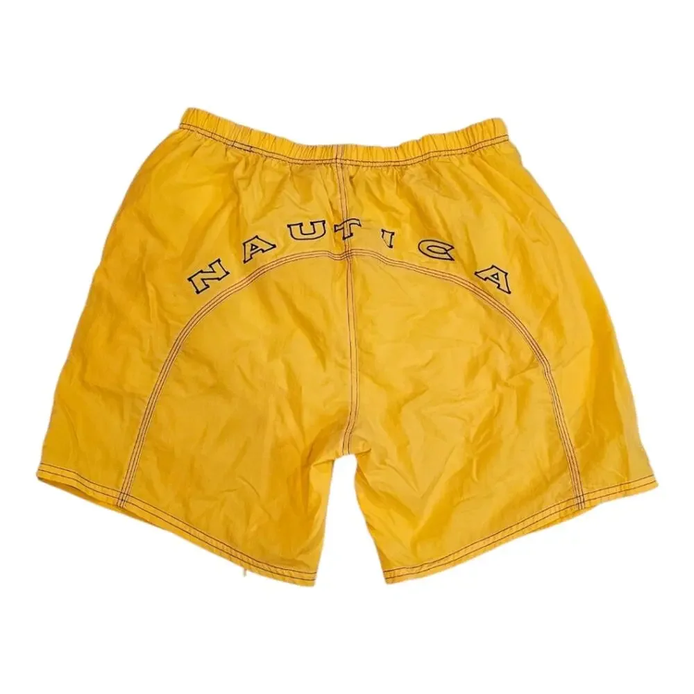 Nautica Drawstring and Elastic Waistband Yellow Swim Trunks Large